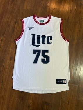 Miller Lite White Mesh Basketball Jersey - '75'